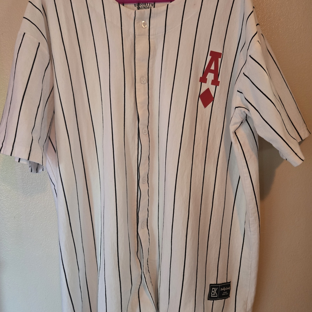 Brooklyn Laundry Large Stiped Baseball Button Down Tee